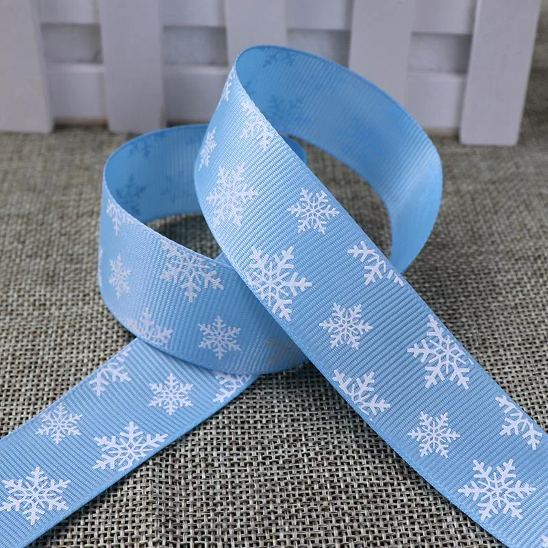 25mm 5 Yards Snowflake Pattern Christmas Ribbon Grosgrain Ribbon For Christmas Wedding Party Decoration Gift Wrapping DIY Bows