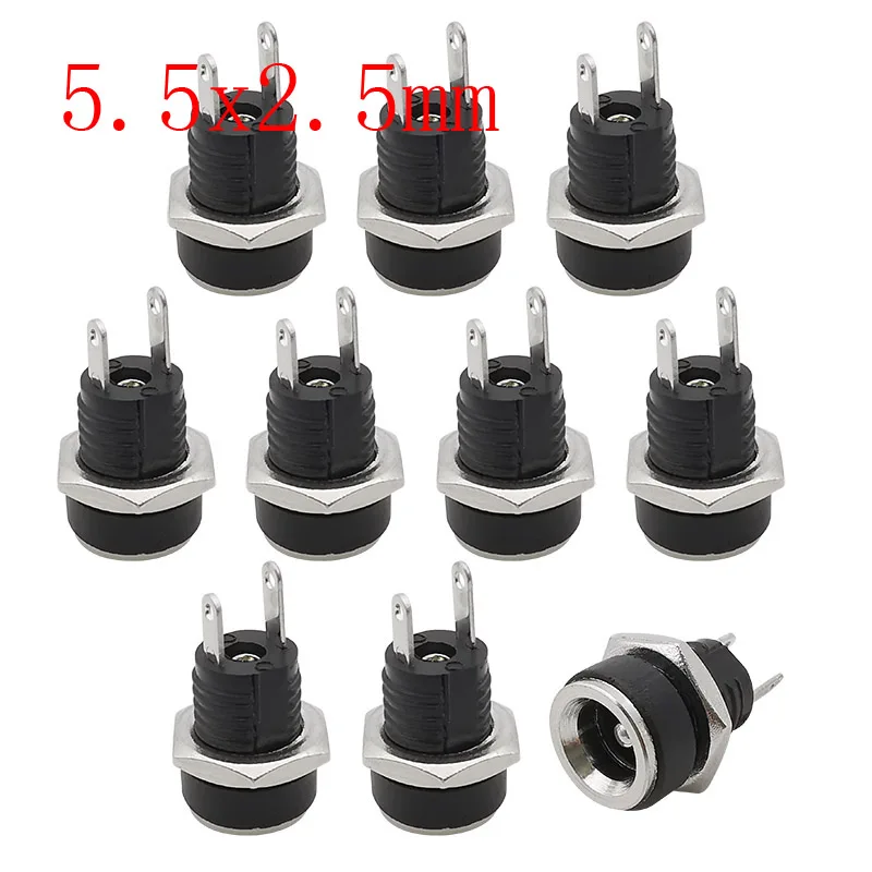 5.5mm x 2.5mm DC Power Jack Female Connector Nut Panel Mount Power Supply Terminal DC 5.5*2.5mm Plug Socket Adapter Connectors