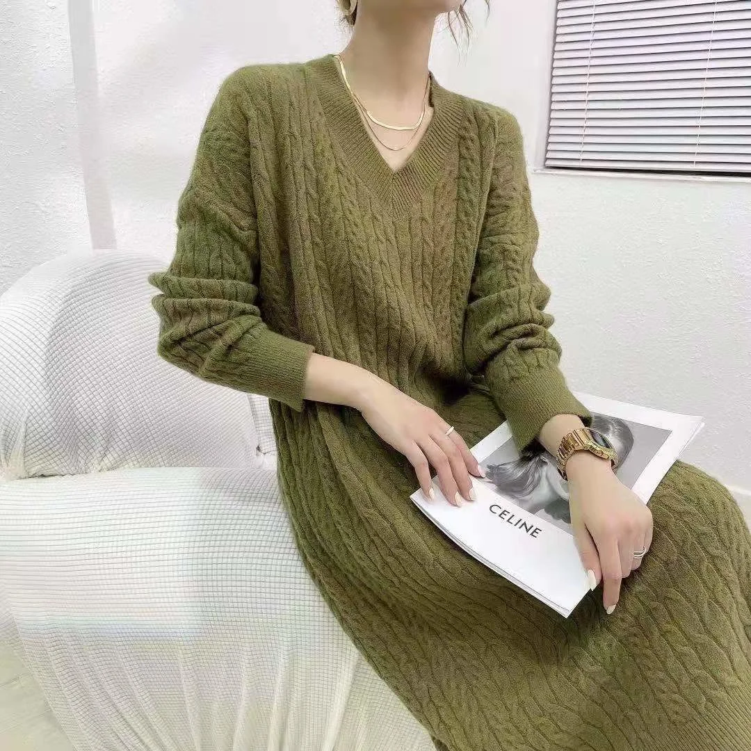 2021 New Autumn Sweater Dress Women Winter Long Sleeve Sweaters Knitted Dresses Woman Loose Maxi Oversize Knitting Robe Vestido