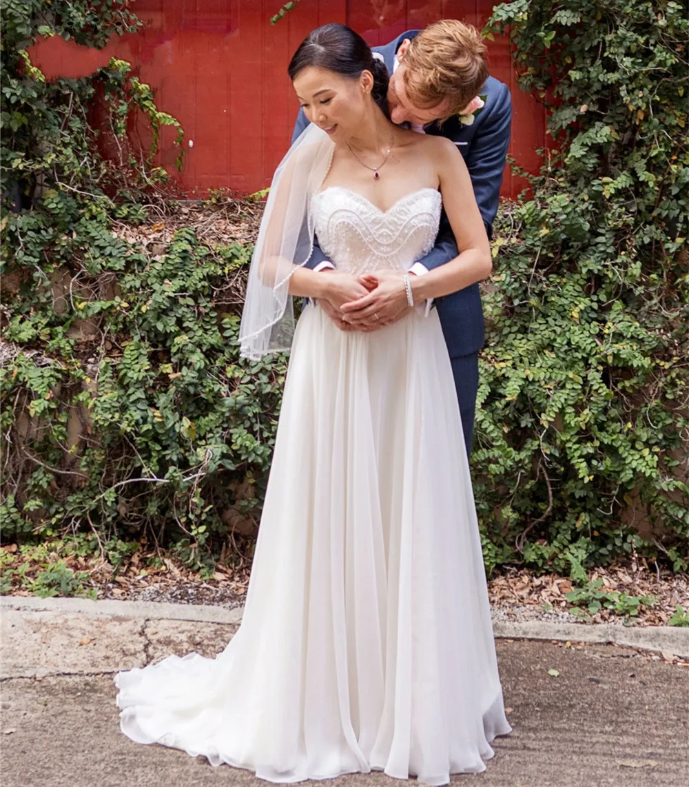 Vestidos De novia bohemios con perlas De encaje De tul Sweeteart, Vestidos De novia hechos a medida, playa, 2024