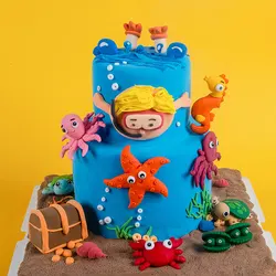 Cake Topper Ocean Theme Baby Kids Toys Starfish Mermaid Tortoise Octopus Crab Picks Decoration Birthday Party Cake Plastic Gifts
