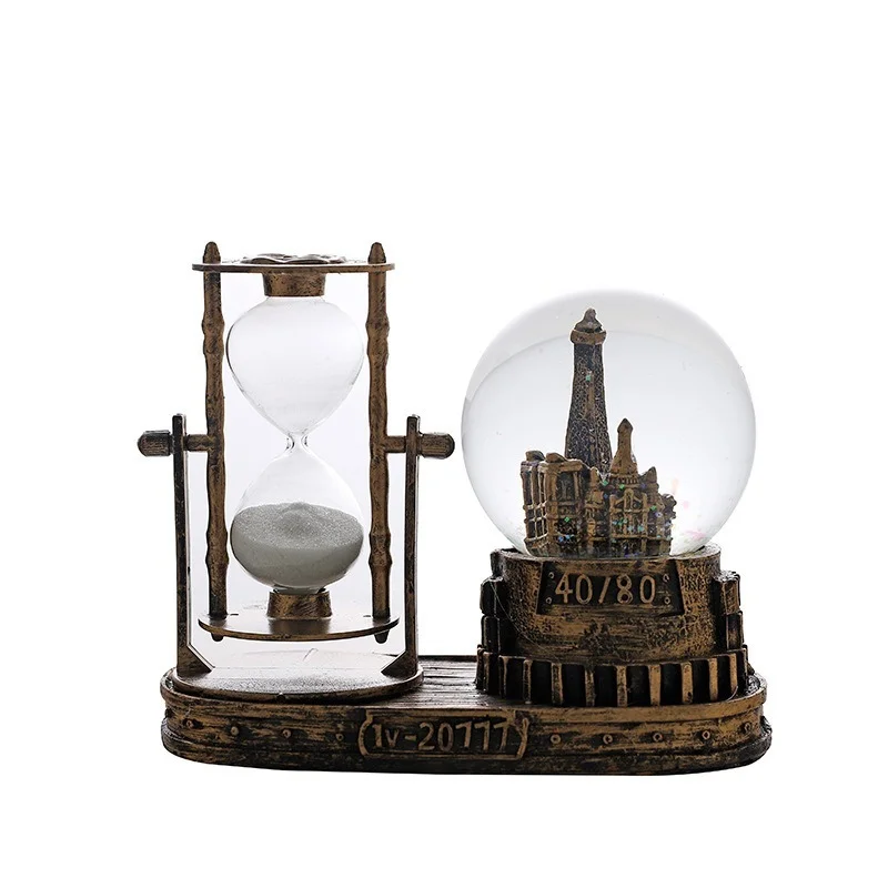 

Creative Snow Globe Tower Hourglass Flashing light Crystal ball decoration ornaments Birthday gift home desktop retro furnishing