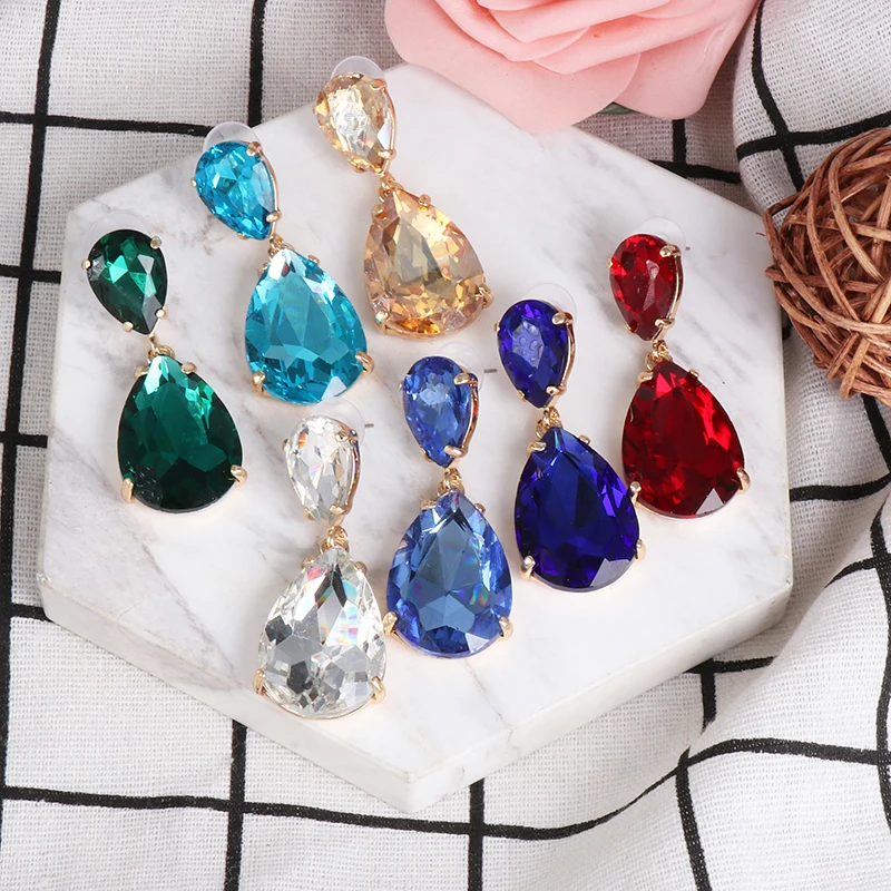 Wholesale JUJIA New Korean Sweet Crystal Water Drop Earrings For Women Pendientes Wedding Luxury Jewelry Gift Brincos