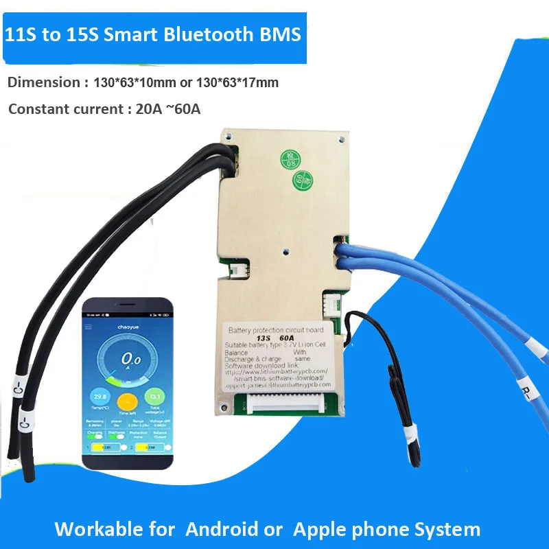 14s li ion 58.8V Smart bms with 30A or 60A constant current RS485 UART communication software BMS