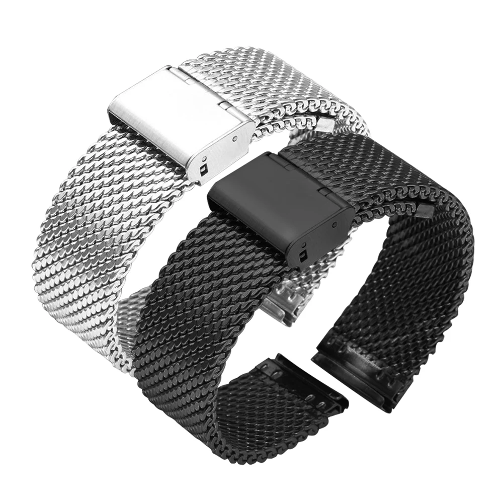 16mm 18mm 20mm 22mm 24mm 26mm Stainless Steel Milan Mesh Watch Strap Bracelets Watch Band Black Silver Gold Rose Gold