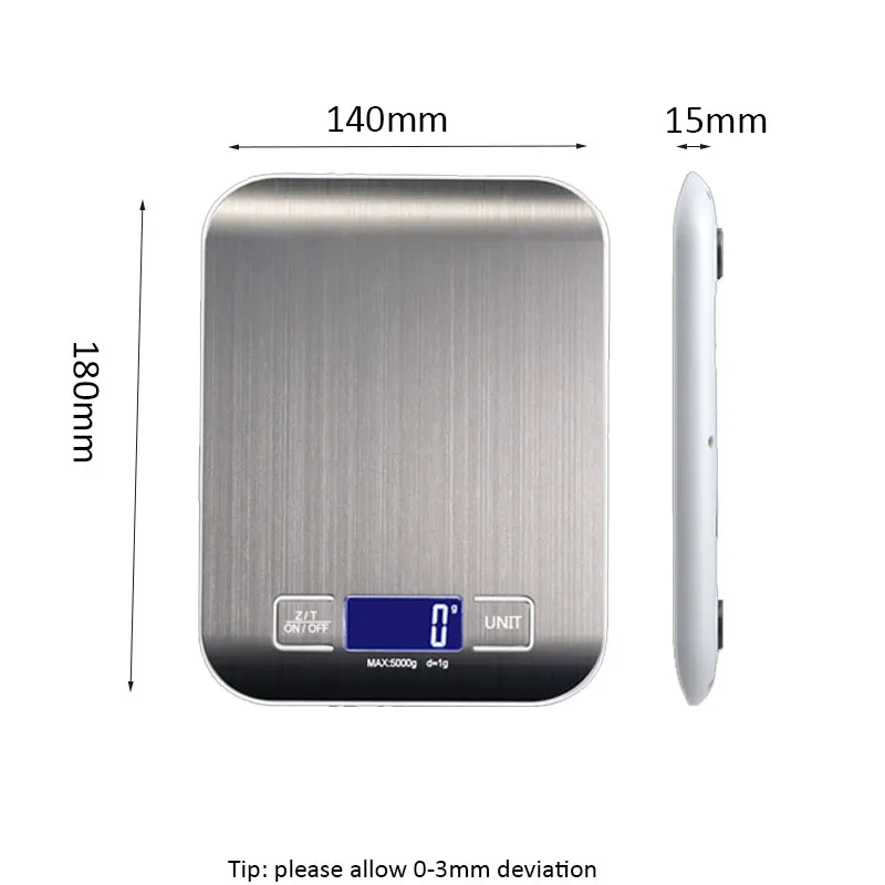 10/5Kg 1g Kitchen Scale digital Stainless Steel Weighing Scale Food Diet Postal Balance Measuring LCD Electronic Scales