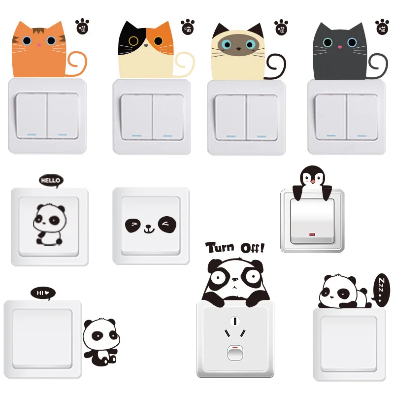 Wall stickers Cute cartoon animal Korean creative wall decoration socket paste Switch sticker Wallpaper paste