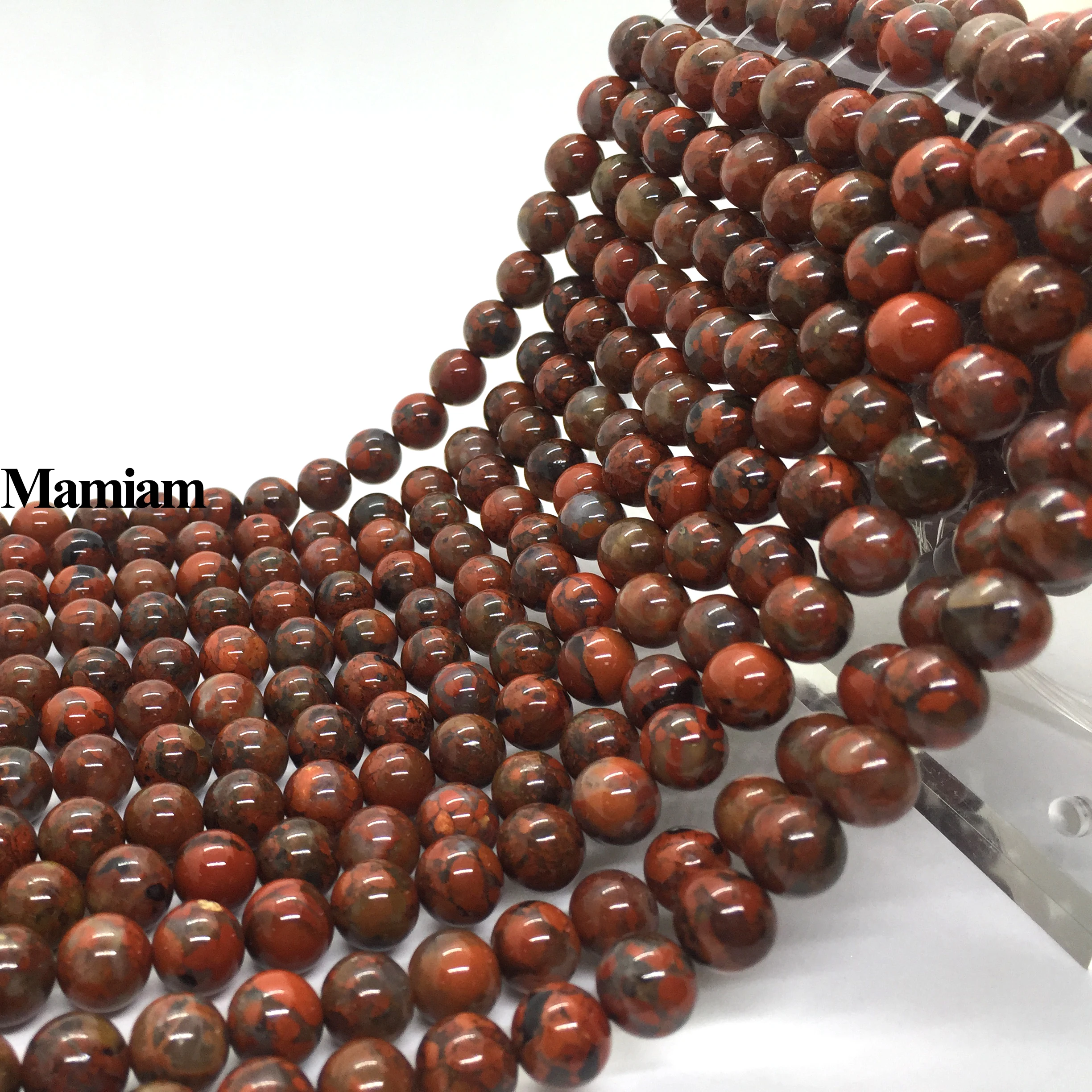 Mamiam Natural Red Flame Jasper Beads 10mm Smooth Loose Round Stone Diy Bracelet Necklace Jewelry Making Gemstone Gift Design