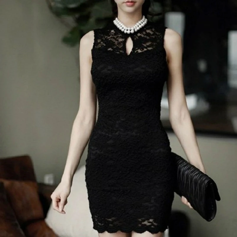 

Sheer Sexy Dresses Woman Party Night Sleeveless Black Lace Mini Club Dress for Ladies Wrap Bodycon Summer Dress 2020 Abiti Donna