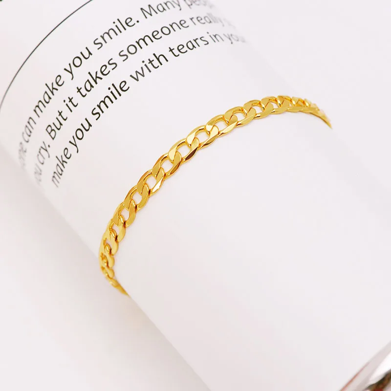 XP Jewelry -- ( 17 cm 19 cm x 5 mm ) 1:1 24 k Yellow Gold Plated Figaro Bracelets For Men Women Fashion Jewelry