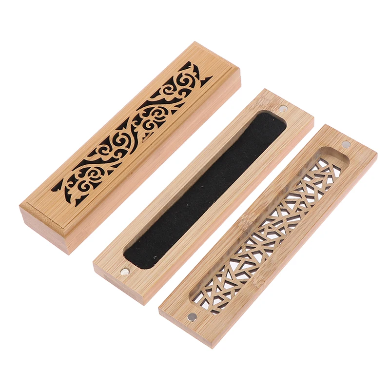 1Pc Bamboo Wood Incense Stick Holder Burning Joss Insence Box Burner Ash Catcher Ash Burner Wooden Incense holder home decor