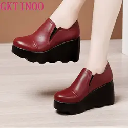 Plus Size 32-43 Chunky Platform Shoes Women Pumps Fall Winter 2025 High Heels Wedges Shoes Ladies Leather Office Shoe Fur Plush