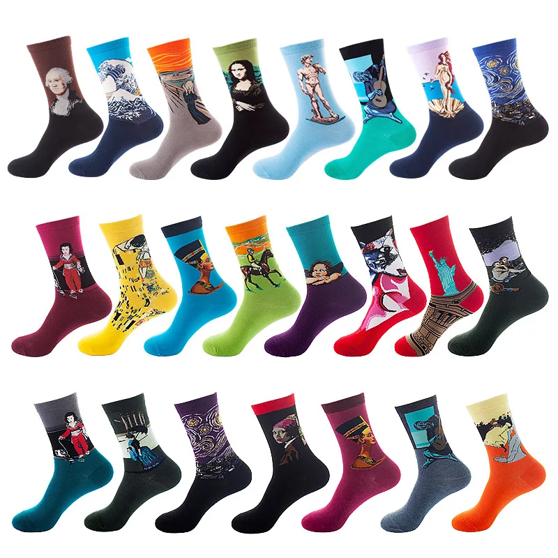 1Pairs Hot Sale Classic Autumn Winter Retro Women Personality Art Van Gogh Mural World Famous Painting Female Sock Oil Socks