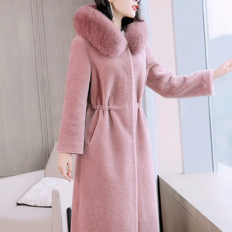 

Real Women Winter Warm Fur Jacket Sheep Shearling Coat Woolen Overcoat Abrigos Mujer Invierno 2020 8112-2 YY600