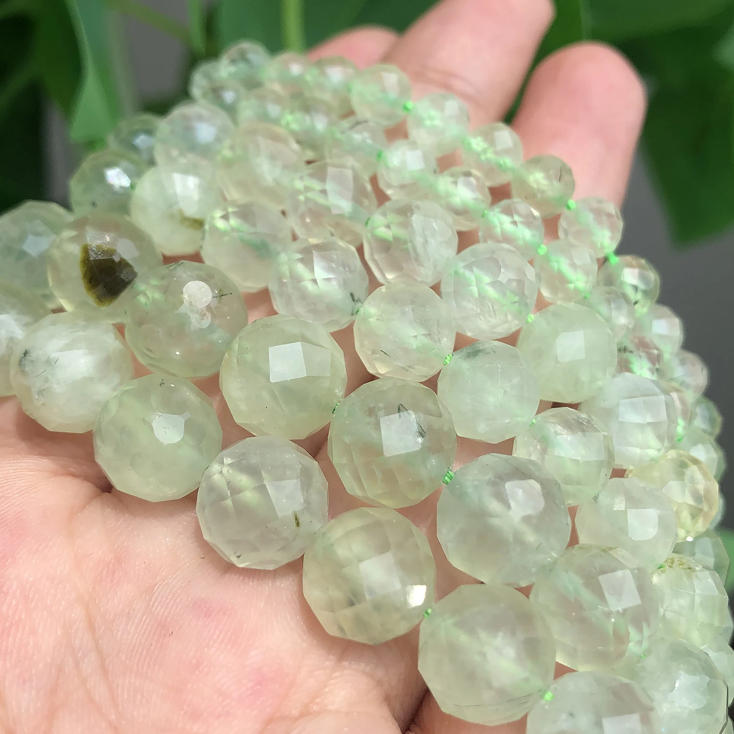 Natural Stone Beads Green Faceted Prehnite Jades Round Loose Beads for Jewelry Making DIY Handmade Bracelet Accessories 6 8 10mm