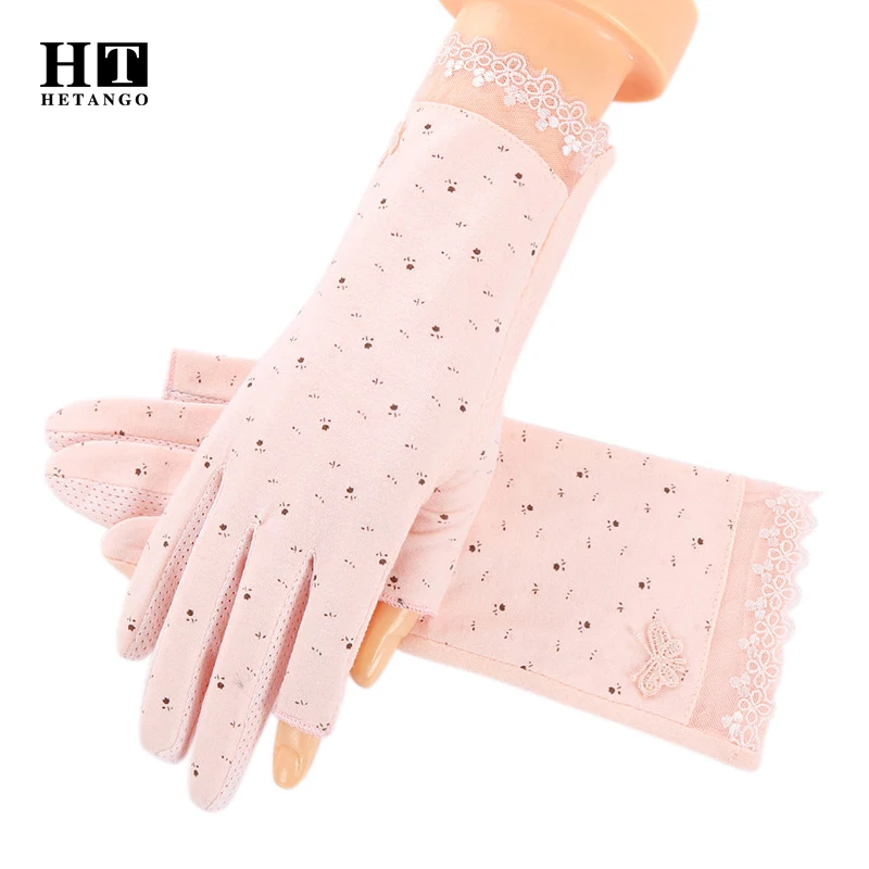 

New Sunscreen Gloves Female Cute Thin Section Driving Riding Non-Slip Cotton Breathable Short Summer Anti-UV Fingerless Gloves