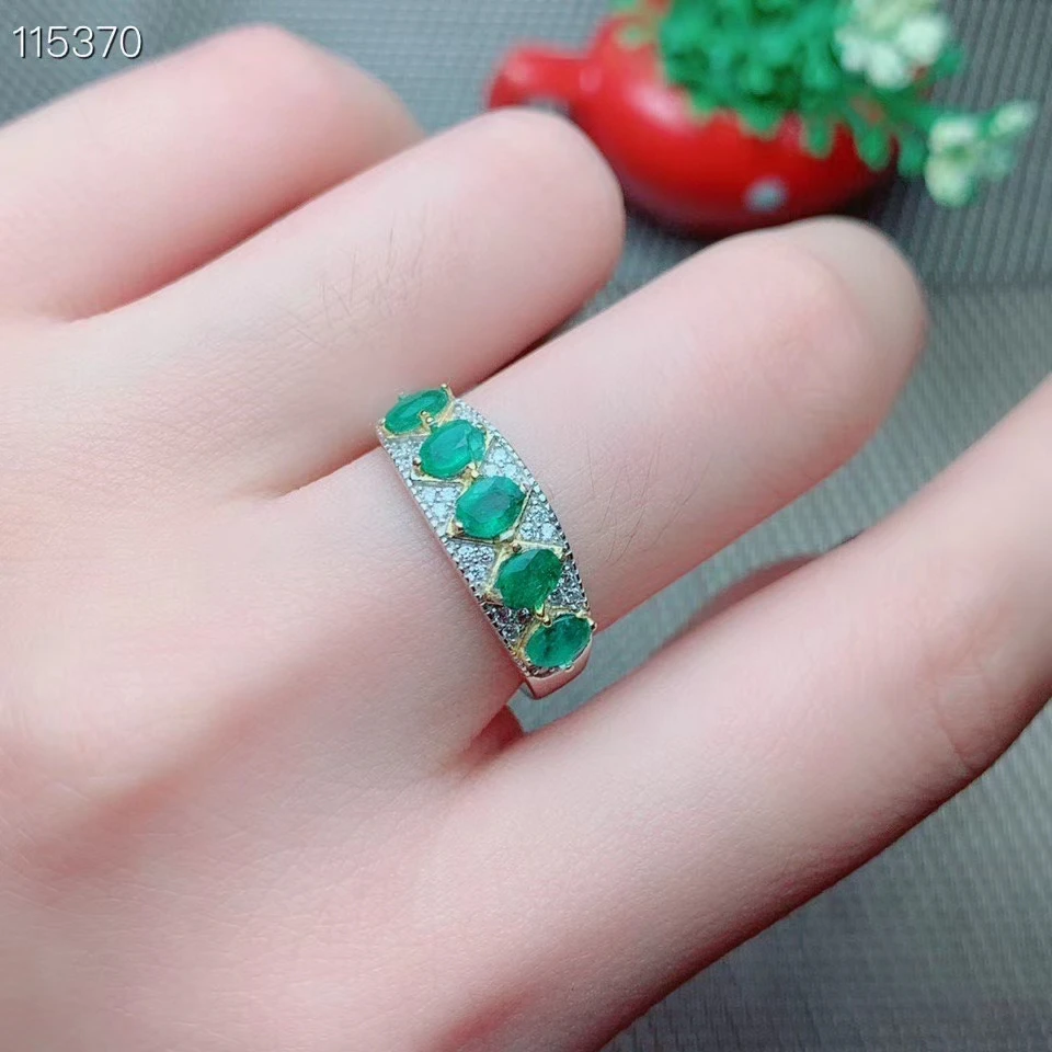 KJJEAXCMY fine jewelry 925 sterling silver inlaid natural gemstone Emerald luxury Woman's Female girl Miss new ring