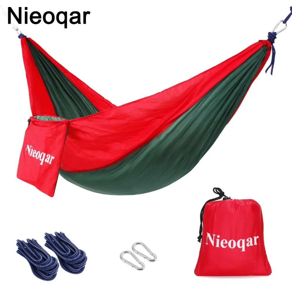 ultralight 1-2 person hammocks outdoor camping traveling hiking sleeping bed picnic swing tent single tent  Red, green 230*90CM