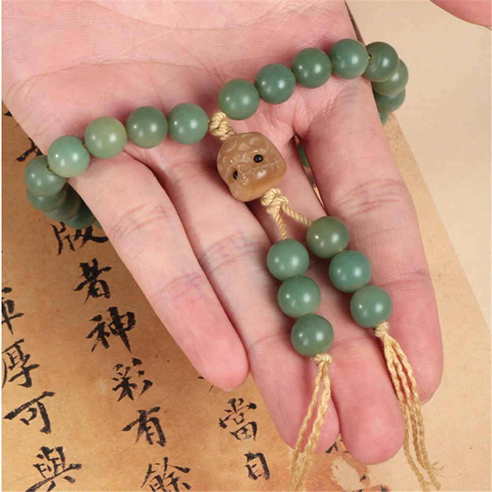 9mm Natural Green Bodhi Beads Tasbih Tassel Pendant 24 Prayer Beads Bracelet Men and Women Rosary Yoga Buddhism Jewelry Gift