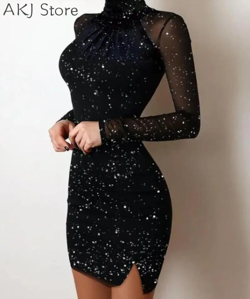 Ketting Kwast Ontwerp Mouwen Bodycon Jurk Glitter Bodycon Jurk