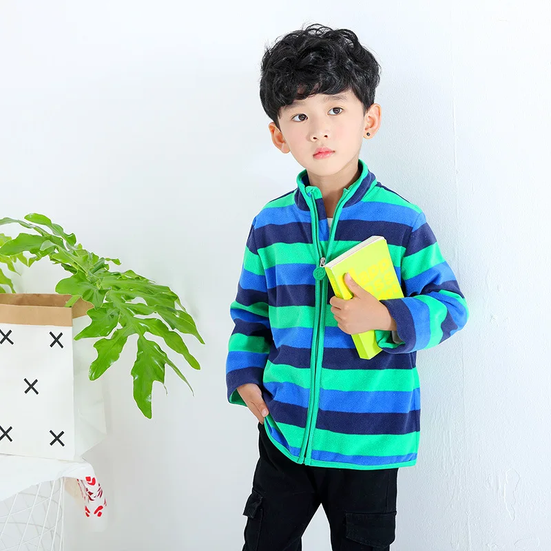 

Children's fleece sweater spring new warm striped autumn and winter long-sleeved striped sweater