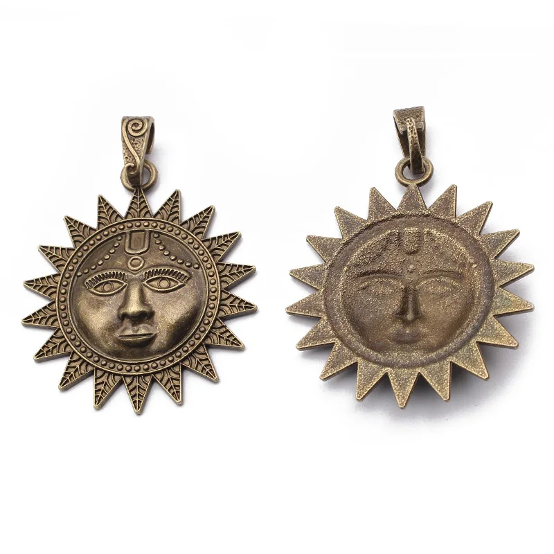 2pcs Antique Bronze Large Sun Moon Charms Pendant For Handmade Necklace Jewery Findings Making