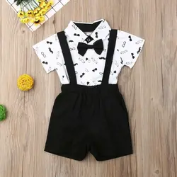 Baby Two-Pieces Suits Children Formal Fantasy Suit Boy Bow Dress Child Shirts Bodysuit+Overall Boys Wedding Wear Summer Clothing