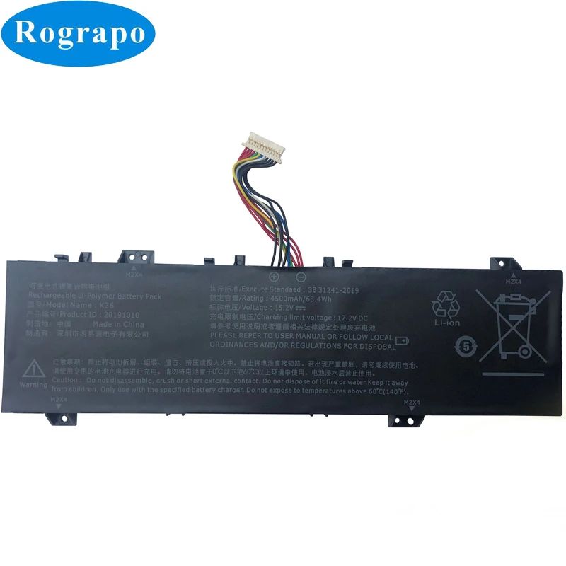 

New 4500mAh K36 Laptop Battery For BBEN G17 G16 G16A G16S X36A Notebook 68.4Wh 15.2V With 12-Wire Plug