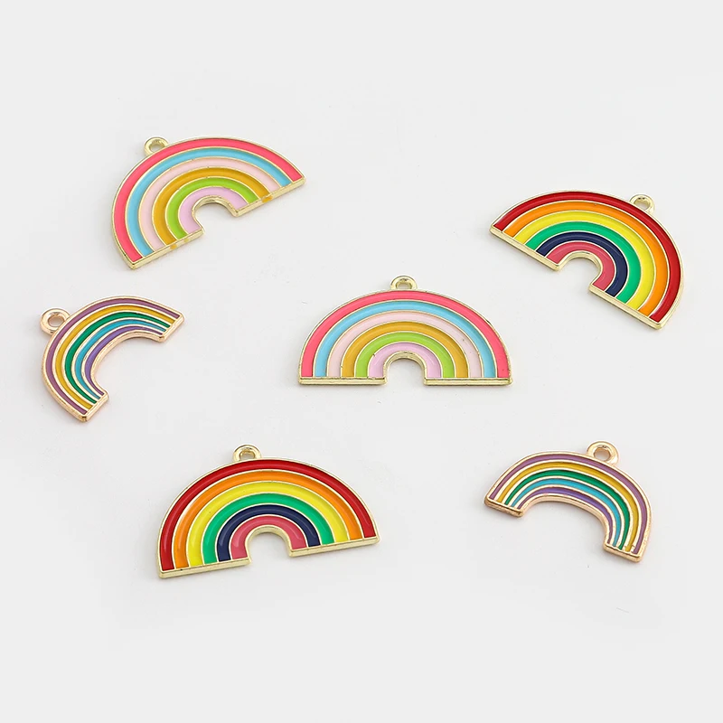 10Pcs 3 Styles Alloy Metal Drop Oil Rainbow Charms KC Gold Pendant For DIY Bracelet Necklace Jewelry Making