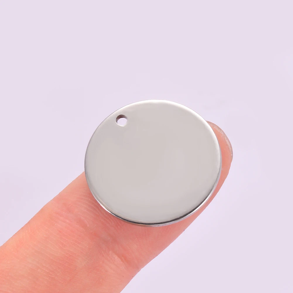 100 Stück 6–35 mm Edelstahl-Charms, runder Erkennungsmarken-Anhänger, Stanzrohlinge, Anhänger für Halsketten, DIY-Schmuckherstellung, 3 Farben – Detail 3
