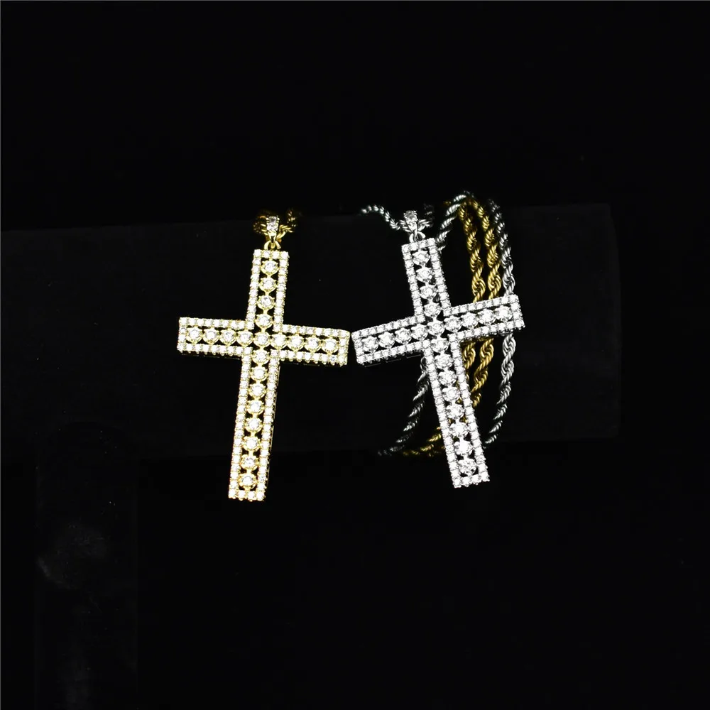 

Classic Cross Pendant Gold Silver Color Copper Material CZ Necklace Men Women Hip Hop Jewelry with Stainless Steel Chain