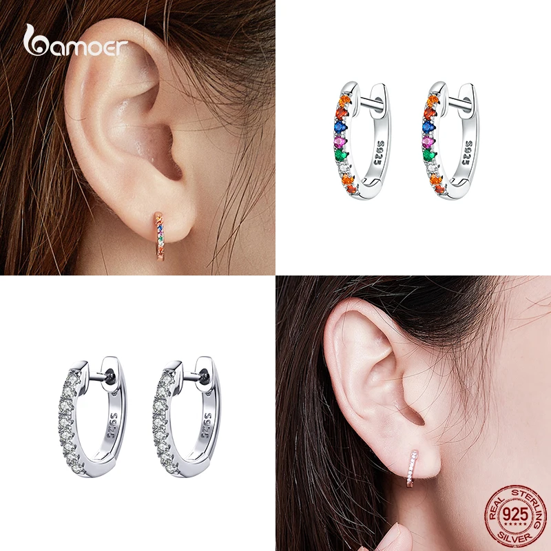 Bamoer Hoop Earrings for Women Trendy Styles Genuine 925 Sterling Silver Simple Earrings Anti-allergy Fashion Weddings Jewelry