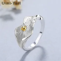 Uini-Tail Hot New 925 Tibetan silver Orchid Lotus Open Ring Simple Fashion Trend Literary Personality Golden Flower Jewelry