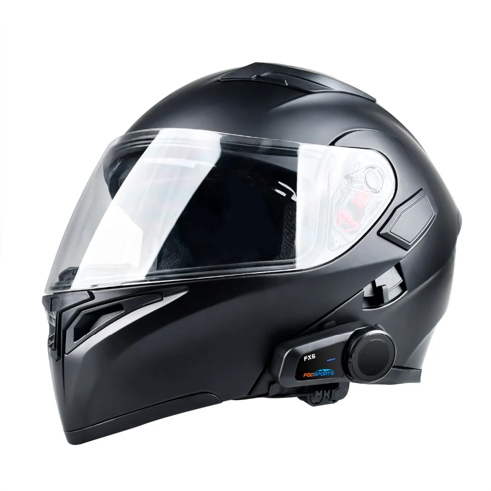 2pcs Fodsports FX6 Helmet Intercom Motorcycle Helmet Bluetooth Headset Interphone,6 Riders,1000m