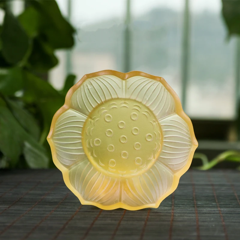 Ancient method glass, multi-functional fruit plate, tribute plate, incense plate, incense seat, eight auspicious small base