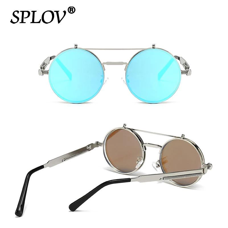 Vintage Steampunk Flip Sunglasses Retro Round Metal Frame Double Beam Sun Glasses for Men Women Designer Punk Glasses Oculos