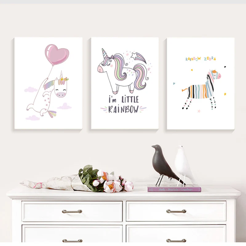 

Cute Zebra Unicorn Balloon Wall Art Canvas Painting Nordic Poster Baby Girl Room Decor Nursery Wall Picture Decor