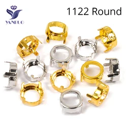 YANRUO 1122 1201 1357 Round High Sparkly Crystal Gold Silver With Metal Claw Setting Sewn Strass For Sewing Crystals Clothes