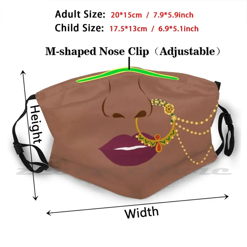 Rani nath tendência lavável personalizado pm2.5 filtro máscara desi desi arte indiana índia nariz anel nath jóias indianas