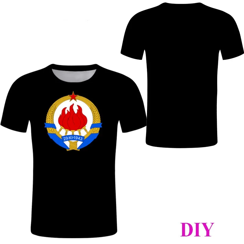 

YUGOSLAVIA Male T shirt red flame T-shirt Black Tee Print flag Clothing Summer casual Streetwear