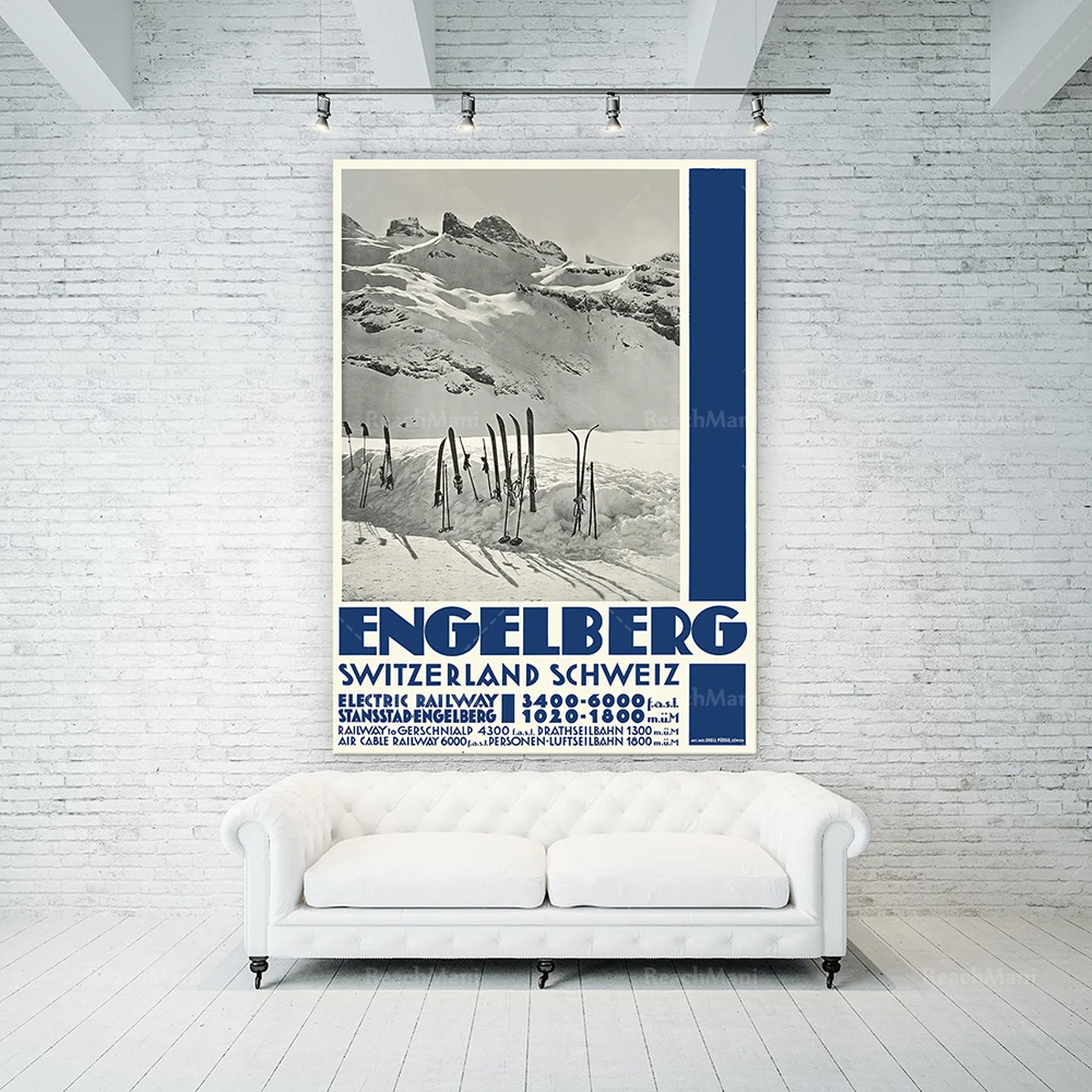 Winter in Engelberg, Schweiz Vintage Travel Poster - Poster Canvas Print / Gift Idea