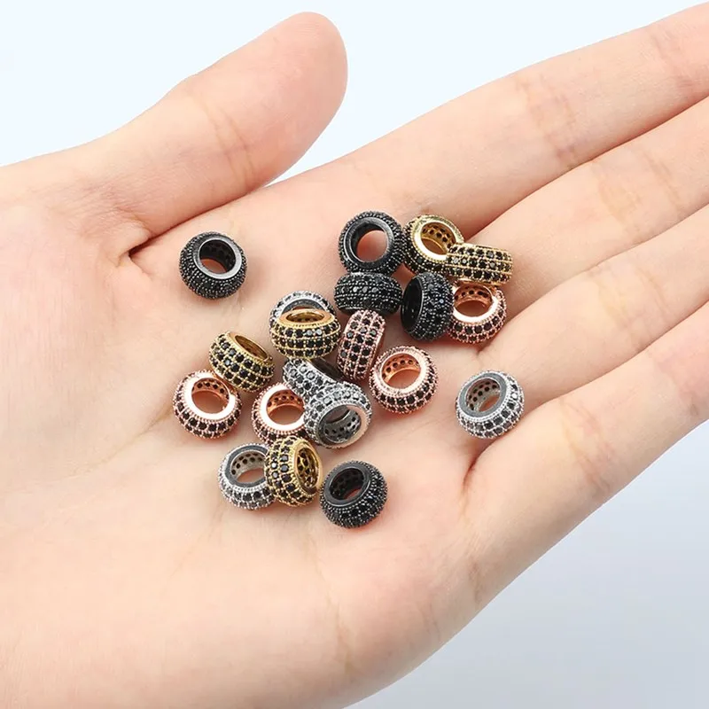 Wholesale White & Black CZ Oval Beads for Jewelry Making DIY Copper Spacer Beads fit Bracelet Jewelry Accessories 3pcs/lot