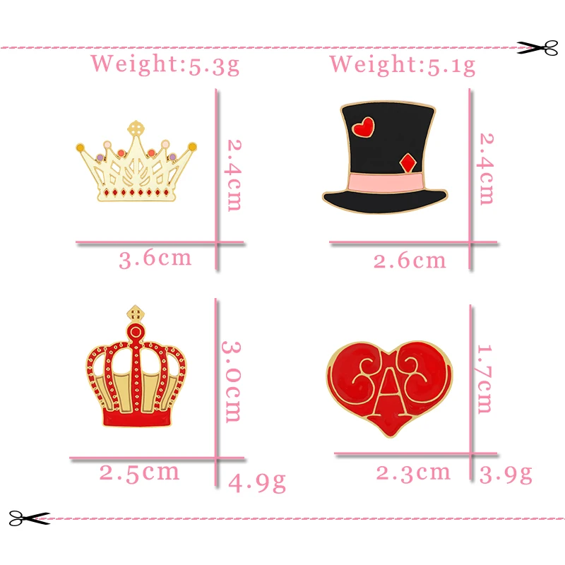 King & Queen Crown Brooch Cartoon Magic Hat Heart Enamel Pins BackPack Clothes Lapel Pin Creative Badge Fairy Tale Jewelry Gift