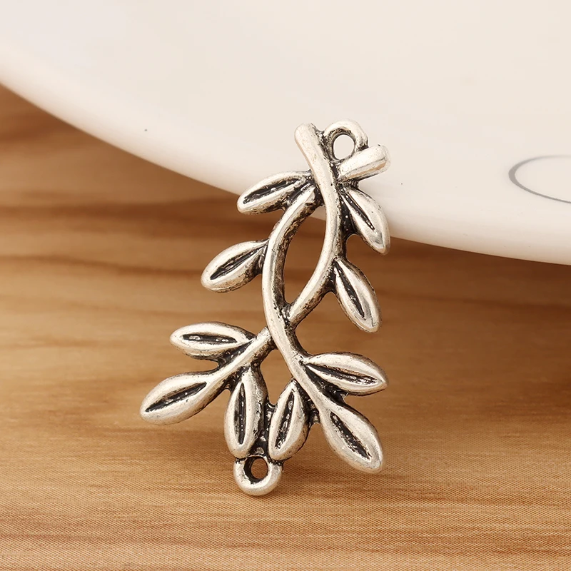 

10 Pieces Tibetan Silver Color Branch Leaf Connector Charms for DIY Necklace Jewellery Making Findings Accessories