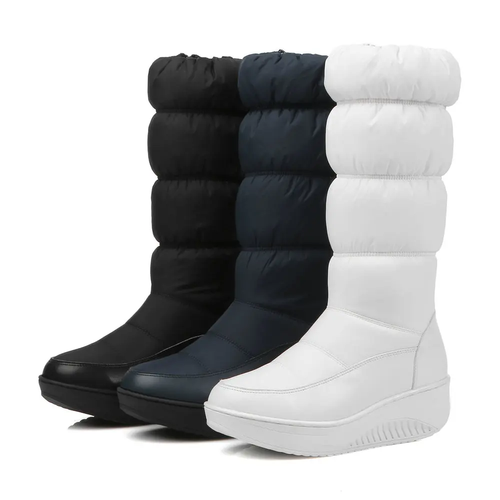 2023 Winter Snow Boots Platform Shoes Girls Footwear Mid Calf Women Boots Down Warm Fur Inner Solid Color Side Zipper Plus Size