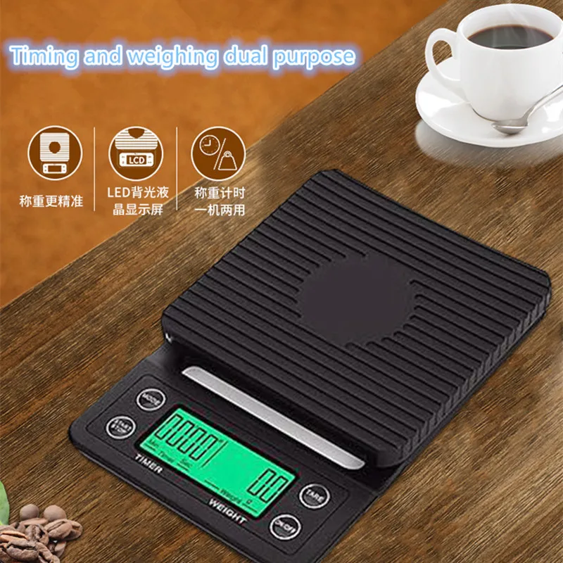 Household Coffee 1g Precise 5KG 0.1G Weight Kitchen Scale Baking Bar Food Timing Electronic Scale LED Backlit LCD Display