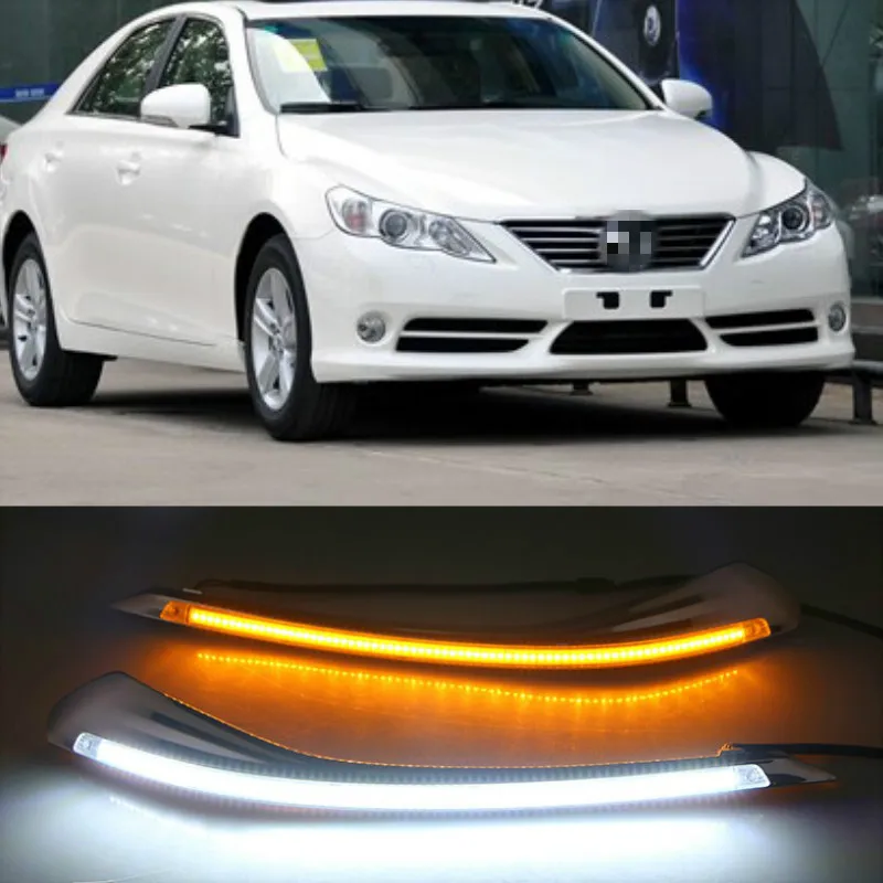 1Pair DRL For Toyota MARK X REIZ 2010-2012 LED DRL Daytime Running Light With Turn Signal Fog Lamp