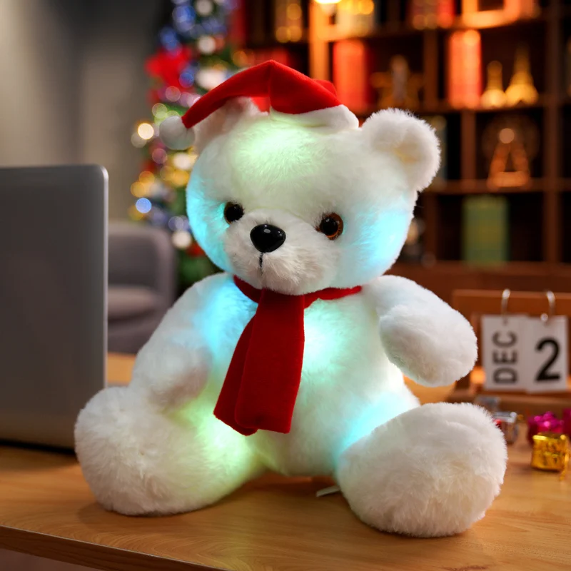 

1pc 28cm Kawaii Luminous Christmas Bear Plush Toys Lovely Lightning Teddy Bear Dolls Stuffed Soft for Baby Girlfriend Xmas Gift