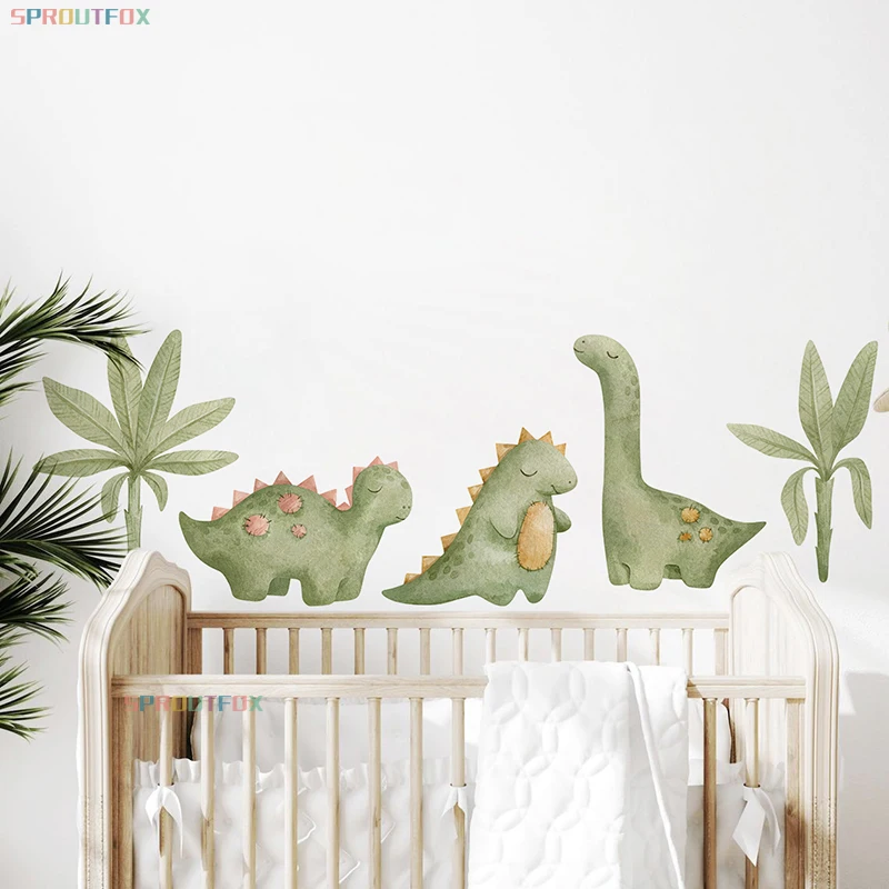 Cartoon Dinosaur Wall sticker Home Decor for Baby Boys Bedroom Living Room Large Animal Print Decal Art Mural Kids Stickers