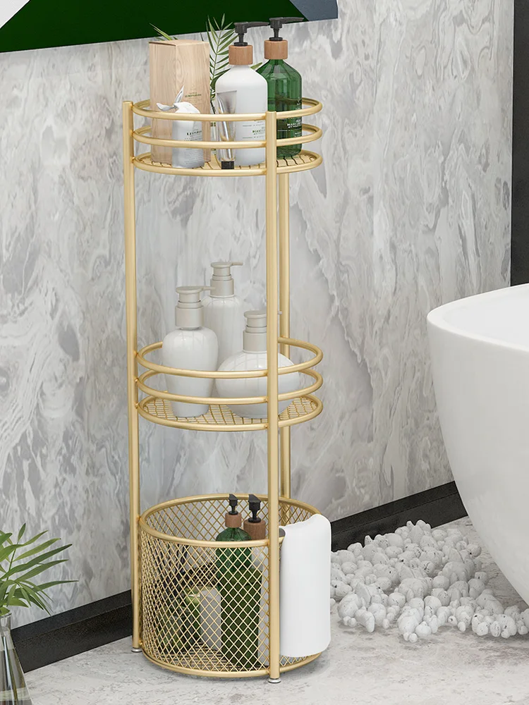 Nordic 3 Layer Golden Metal Bathroom Storage Basket Floor Multi-layer Multi-function Basket Shelf полка напольная в ванну